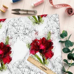 Ткань дюспо пышные красные цветы