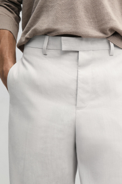 Massimo Dutti Льняные брюки Barrel приталенного кроя, ледяной