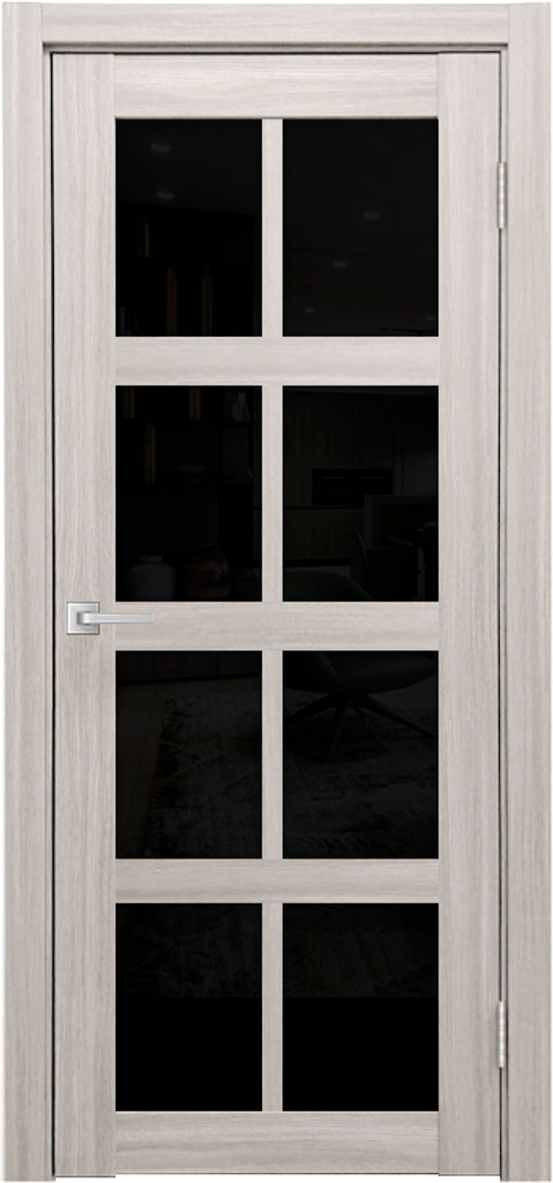 Межкомнатная дверь Мюнхен 01 ДО / Цвет тон Белая лиственница / Остекление "Лакобель черное" / Двери Верда