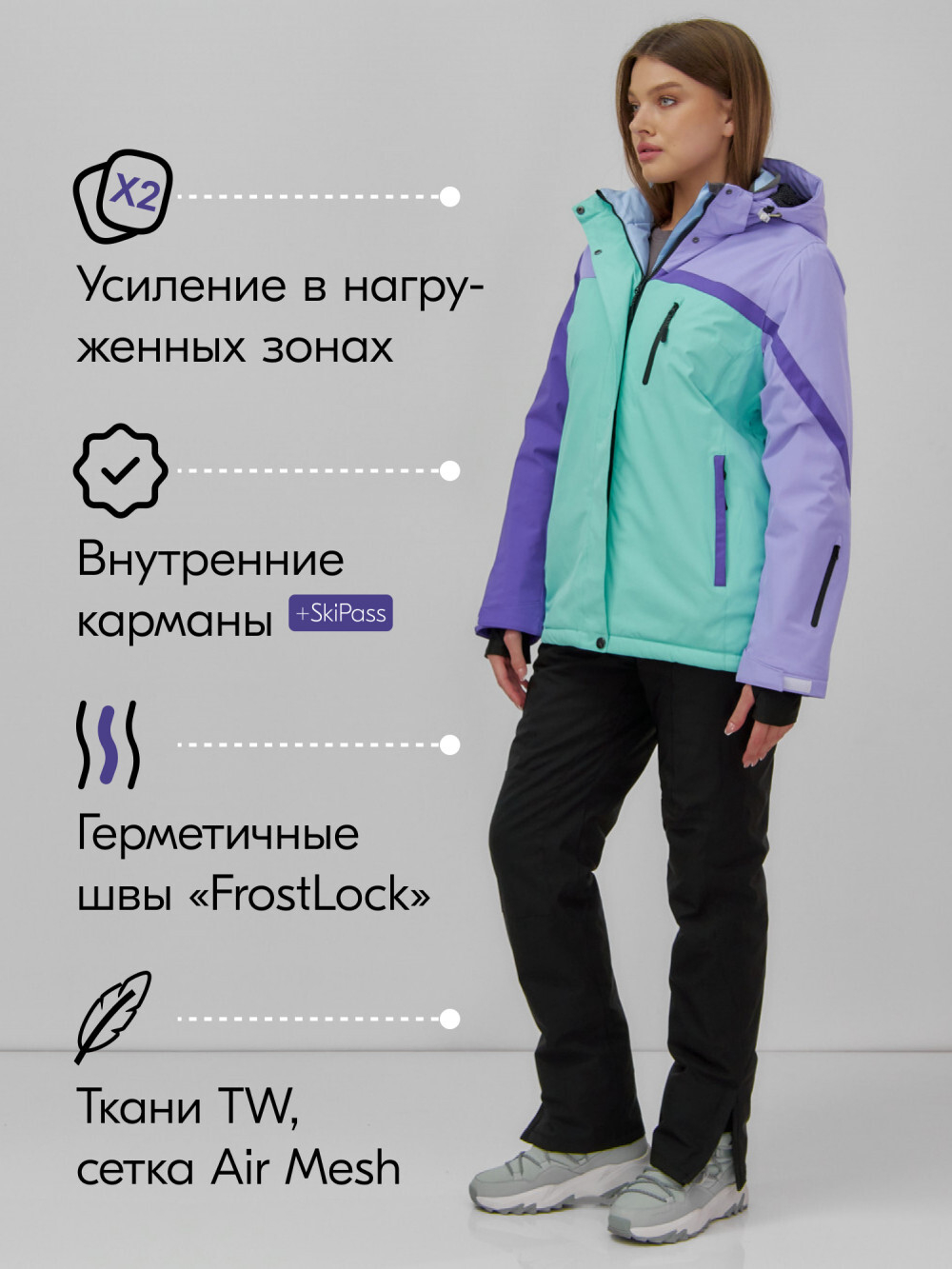 Горнолыжный костюм женский зимний бирюзового цвета 016Br