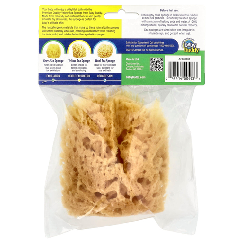 Baby Buddy, Натуральная губка для ванн с желтым морем, от 0 месяцев, 1 губка