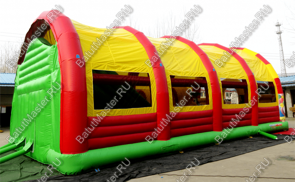 Надувной батут "Страна Сафария-2" с крышей и высокими горками 13*7*6 м