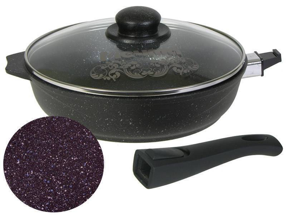 Сковорода 28см Гранит star со съемной ручкой и стеклянной крышкой