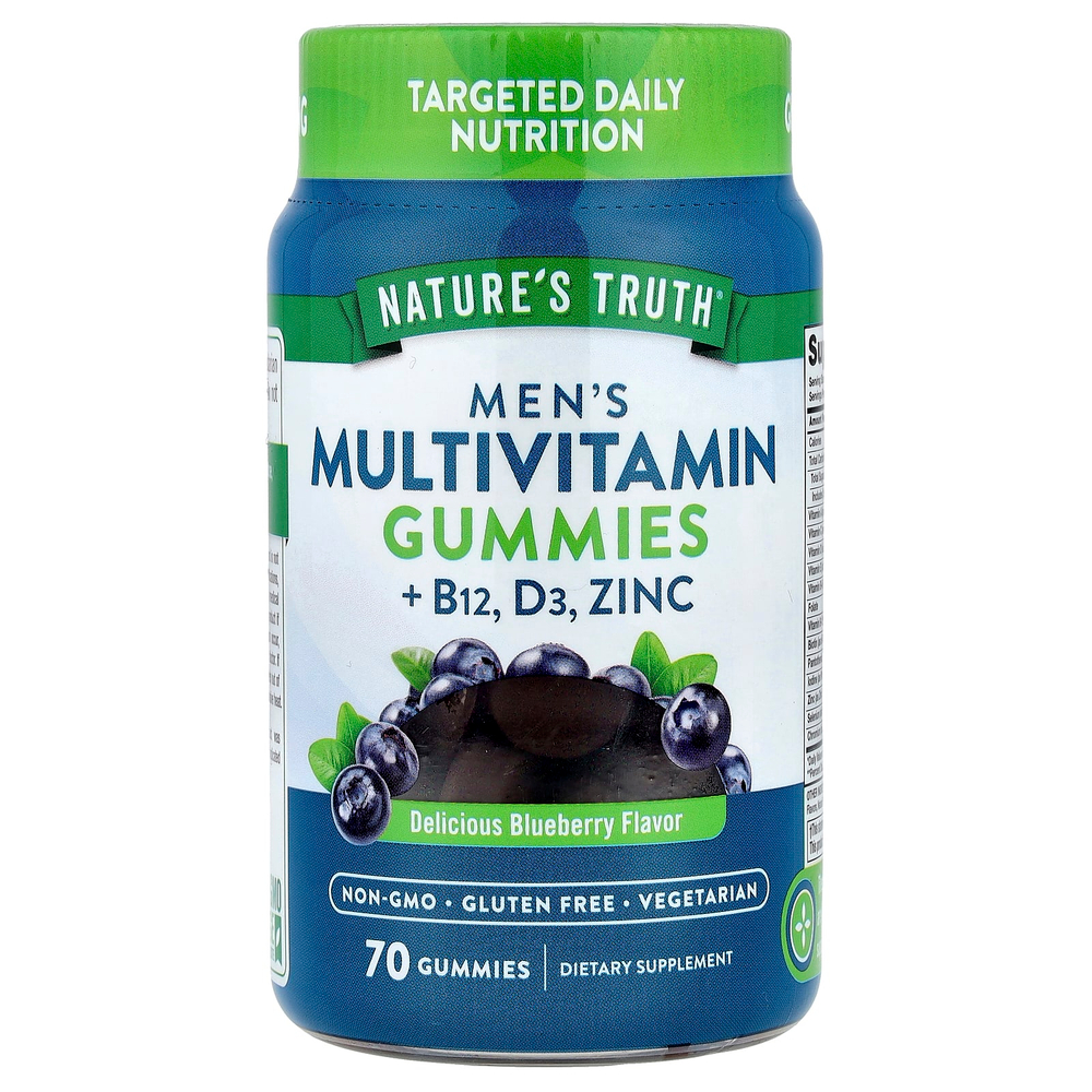 Nature's Truth, Мультивитаминные жевательные мармеладки для мужчин + B12, D3, цинк, вкусная черника, 70 жевательных таблеток