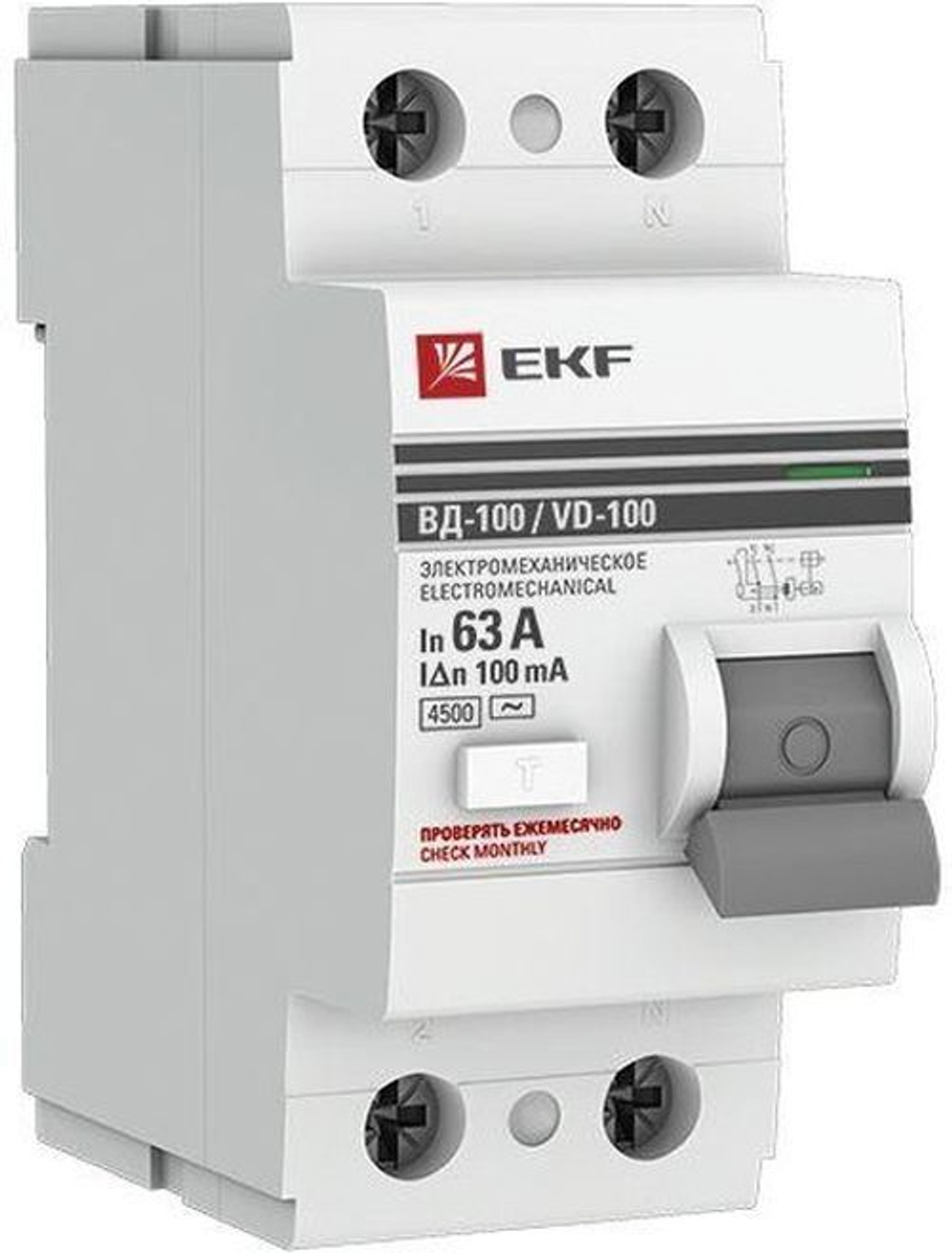 Выключатель дифференциального тока (ВДТ, УЗО)  EKF elcb-2-63-100-em-pro