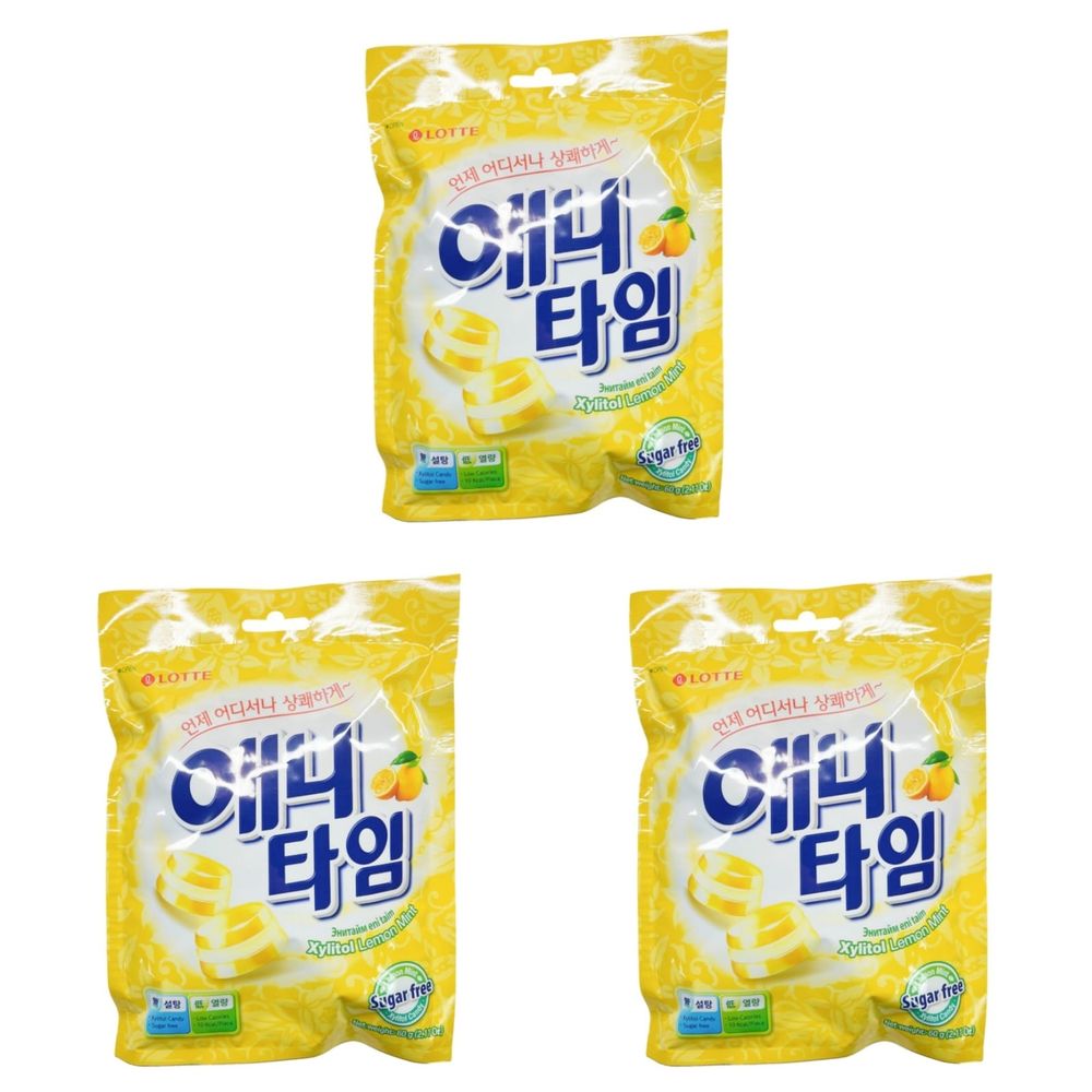 Леденцы Lotte Anytime Лимон и мята без сахара 60 г, 3 шт