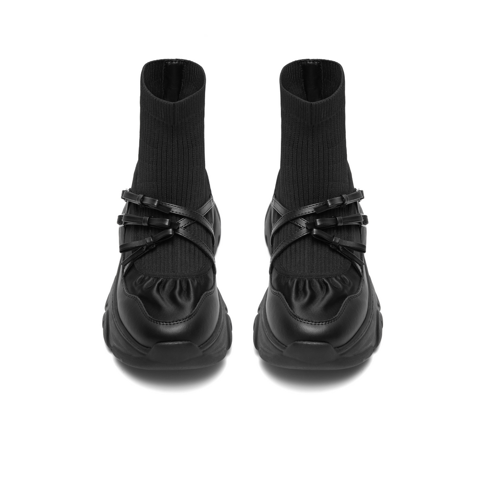 BELLE Fabric Ankle Boots 5.5cm Women"s Black, Silver