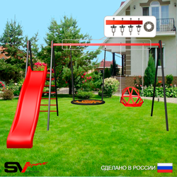 Уличные качели Sv Sport с горкой УК193.1П2 (3.7м/Гнездо 100см/Со спинкой/Подвесы на подш 2к)