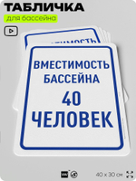 Табличка для бассейна "Вместимость бассейна 40 человек", на пляж, для общественной и частной зоны отдыха, информационная, 40х30 см, Silver Plane x Айдентика Технолоджи