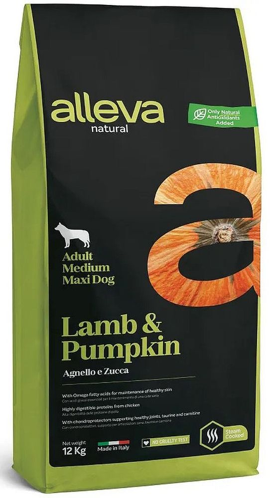 Корм для взрослых собак Аллева Натурал с ягненком и тыквой. Медиум Макси 12 кг Корм для взрослых собак Аллева Натурал с ягненком и тыквой. Медиум Макси 12 кг