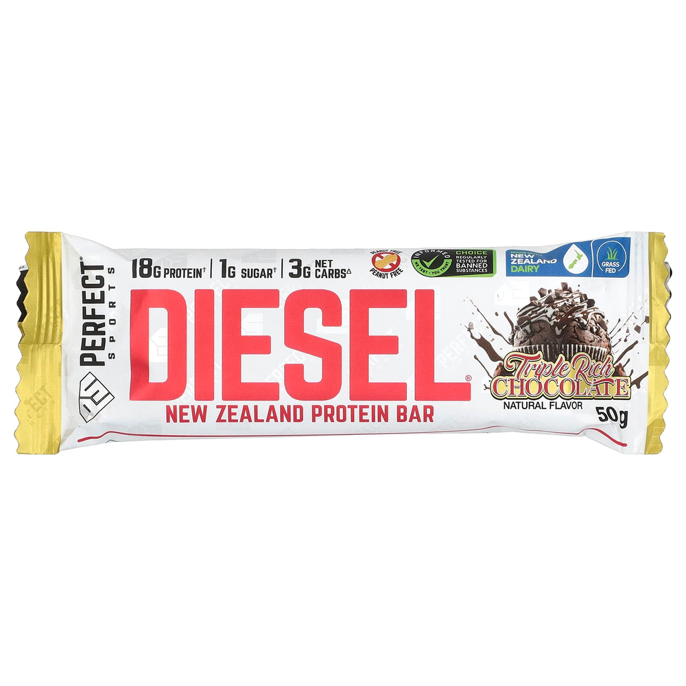 PERFECT Sports, Diesel, протеиновый батончик из Новой Зеландии, тройной насыщенный шоколад, 12 батончиков по 50 г