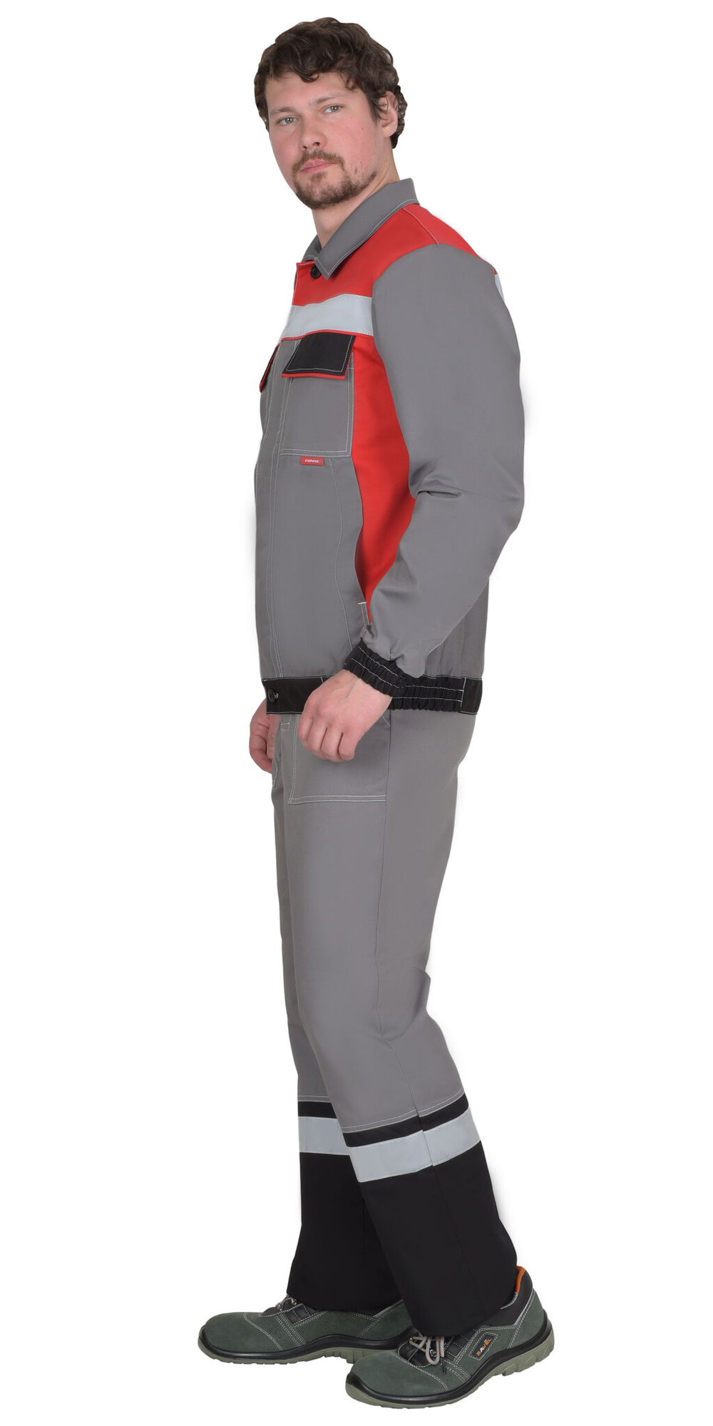 Костюм "СИРИУС 4120" куртка, полукомбинезон средне-серый с красным и СОП
