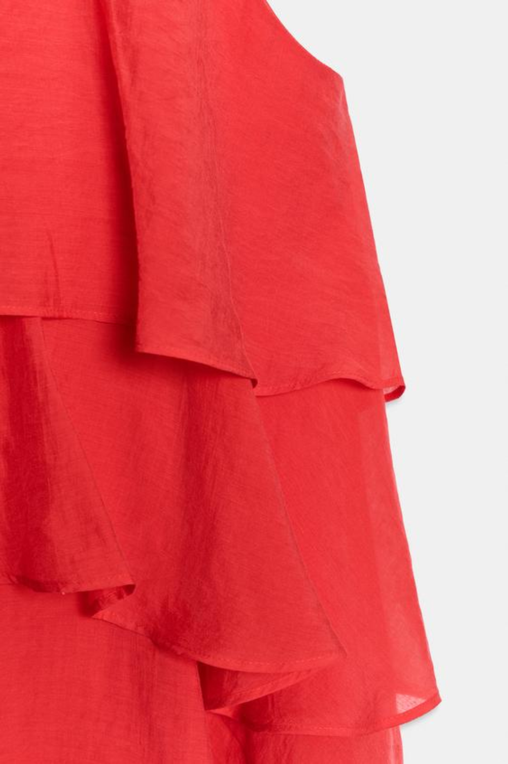 ZARA АСИММЕТРИЧНЫЙ ТОП С ВОЛАНАМИ, КРАСНЫЙ