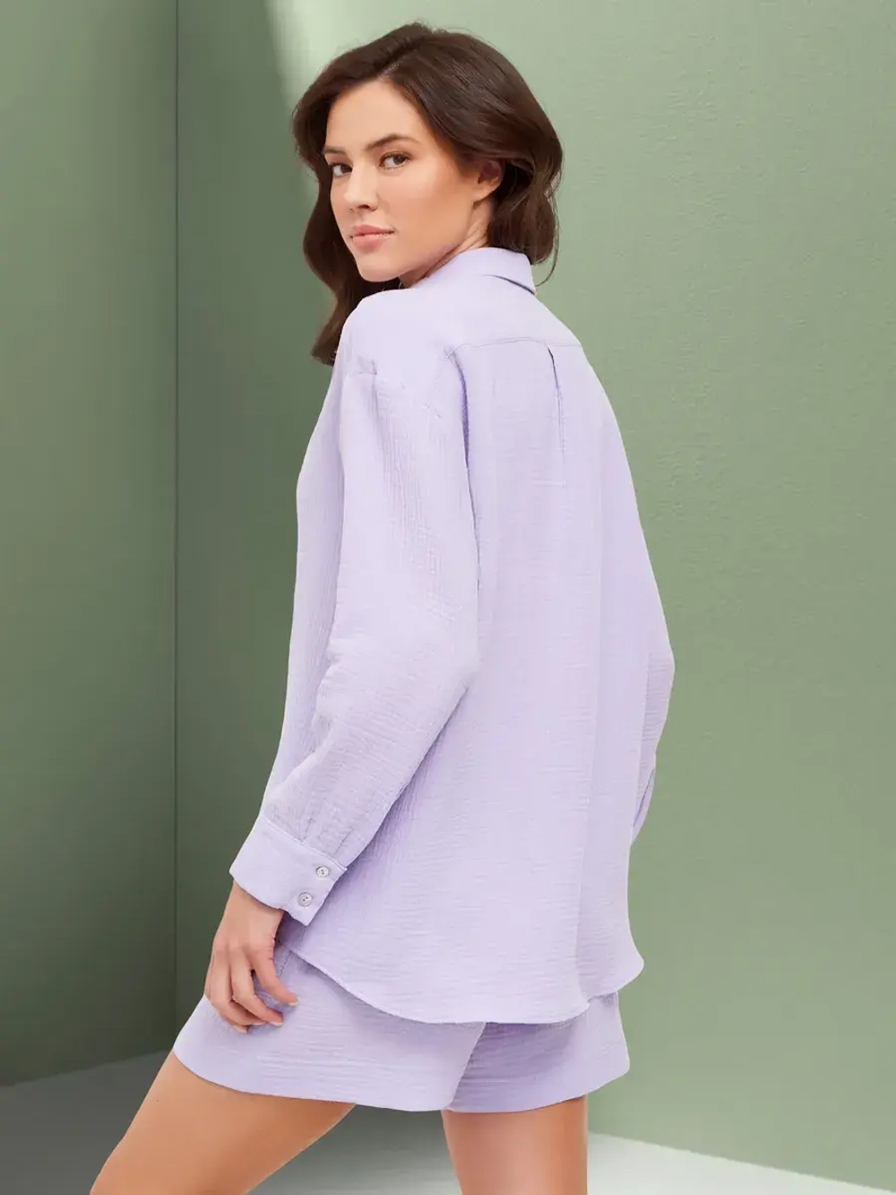 Костюм - пижама с шортами из муслина домашний оверсайз