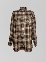 Рубашка Lan Lan 9055 удлиненная в клетку с надписью на кармане