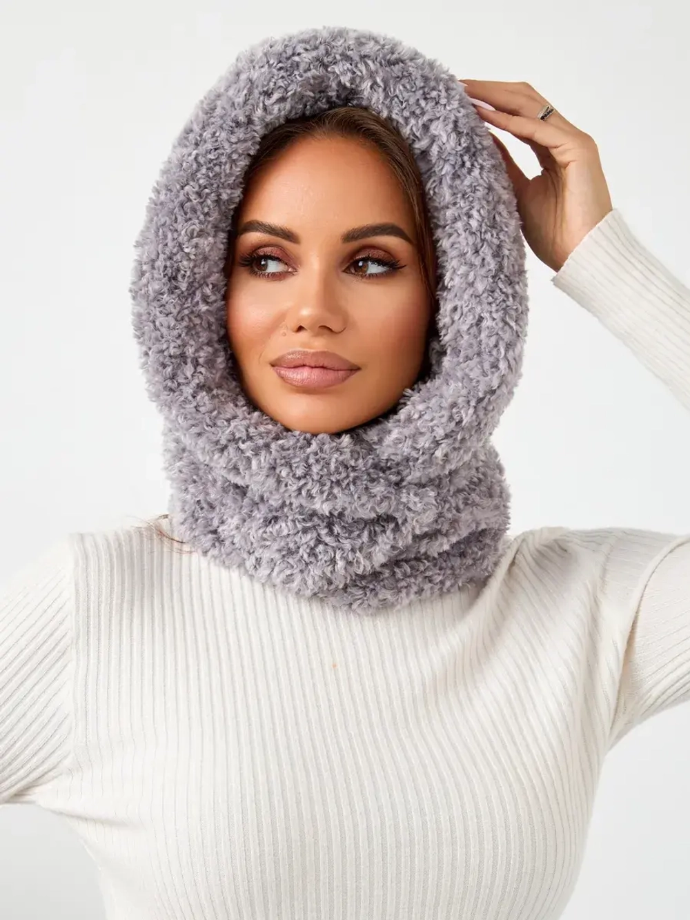 Капор зимний вязаный капюшон на флисе