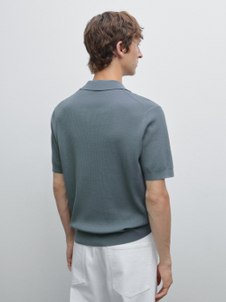 Massimo Dutti Футболка-поло в рубчик, синеватый