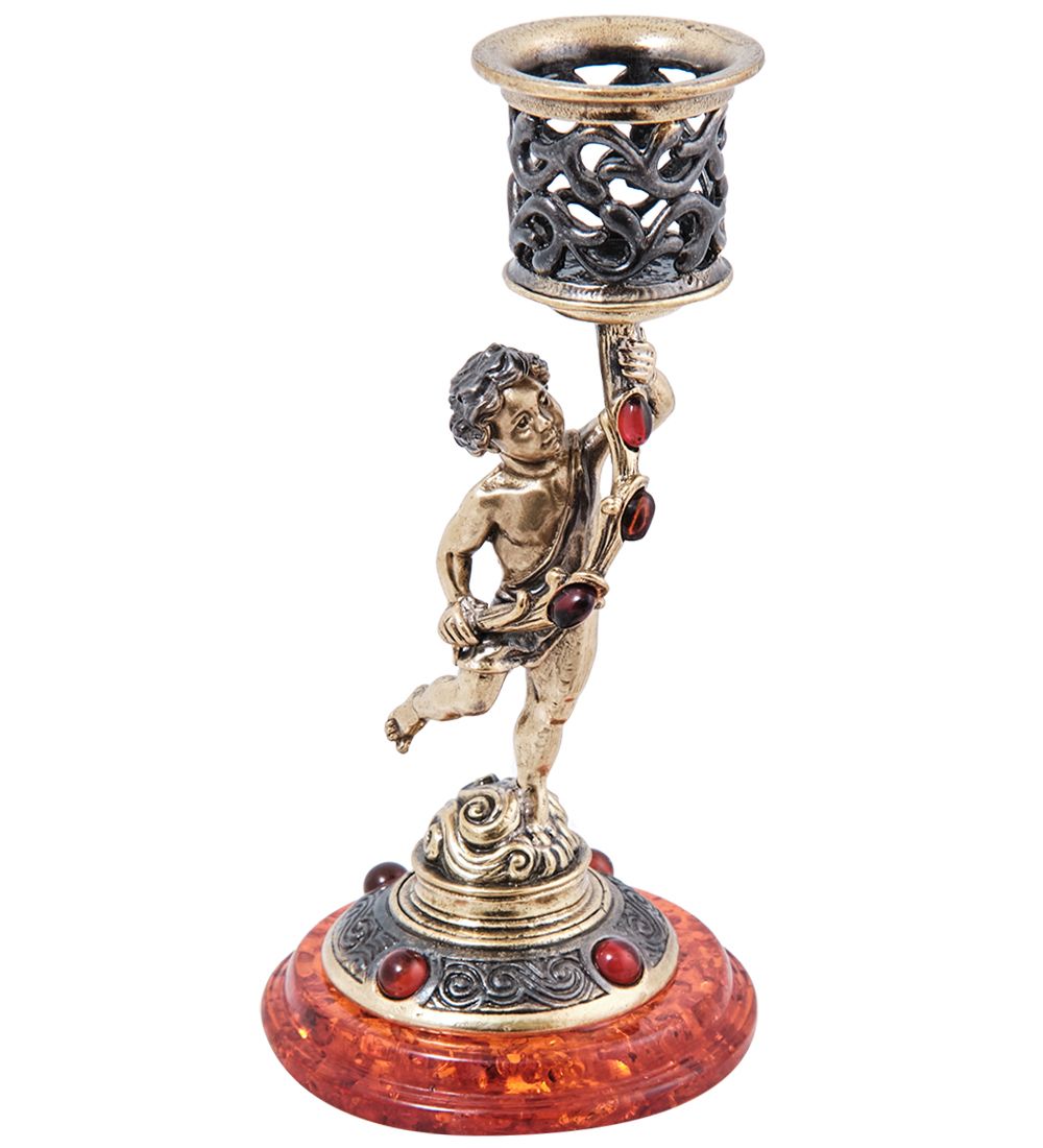 Народные промыслы AM-3994 Подсвечник «Амурчик Вдохновение» (латунь, янтарь)