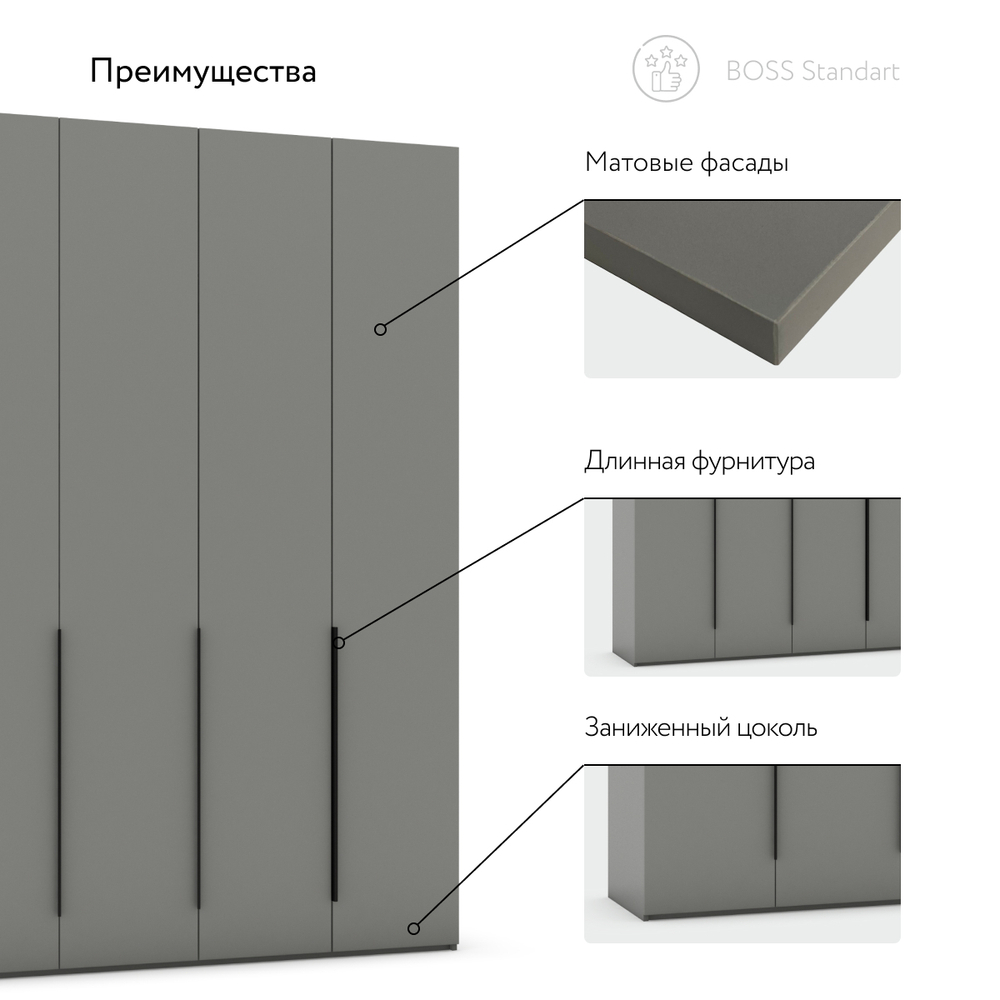 Шкаф Босс Стандарт 180*240 - 4Д Шиншилла серая(последний экземпляр)