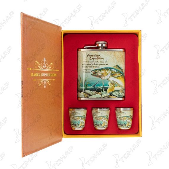 Набор Helios Рыба (фляжка 210 мл + 3 стопки) А02