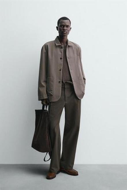 ZARA БЛЕЙЗЕР СВОБОДНОГО КРОЯ ИЗ ХЛОПКА, ЗЕМЛЯНОЙ