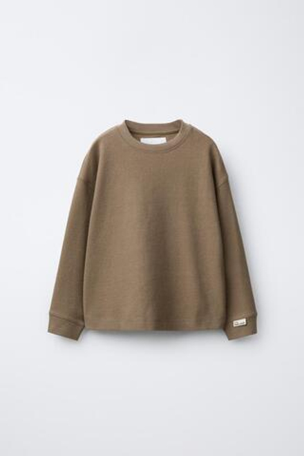 ZARA ФУТБОЛКА ИЗ РЕЛЬЕФНОЙ ТКАНИ, СЕРОВАТО-КОРИЧНЕВЫЙ