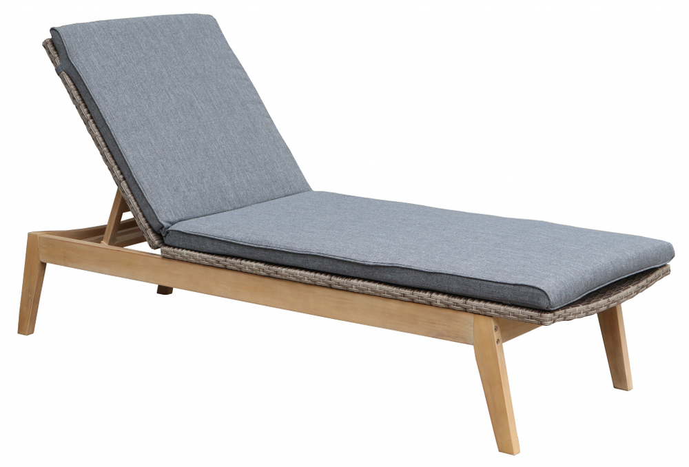 Шезлонг деревянный плетеный с матрасом Tagliamento Coast, натуральный, серебристый, антрацит