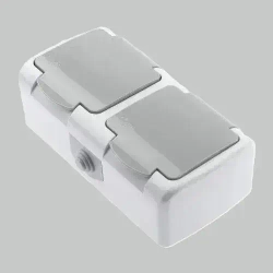 Розетка уличная влагозащищенная IP54, розетка накладная двойная с заземлением, наружная с крышкой Электро 16А, 250В