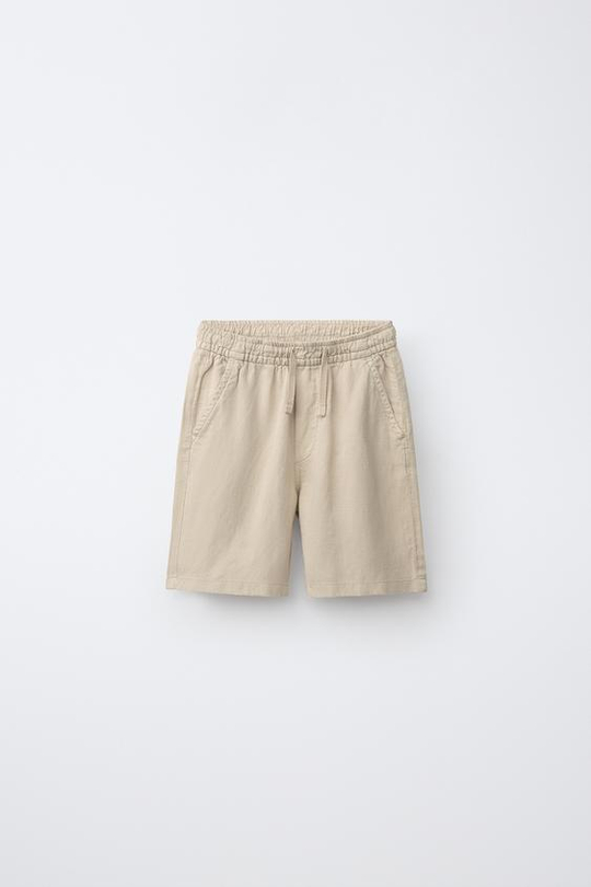 ZARA ШОРТЫ ИЗ СТРУЯЩЕГОСЯ ЛЬНА, ПЕСОЧНЫЙ