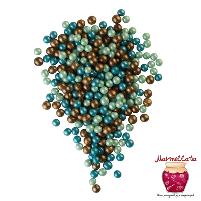 Шоколадный декор "Жемчуг микс темная бирюза, бронза, изумруд" №116, 100 гр.