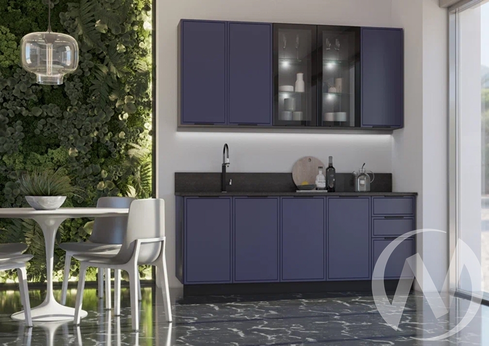 Кухня Николь 2;0/900м (графит/холст сапфировый/кастилло темный)