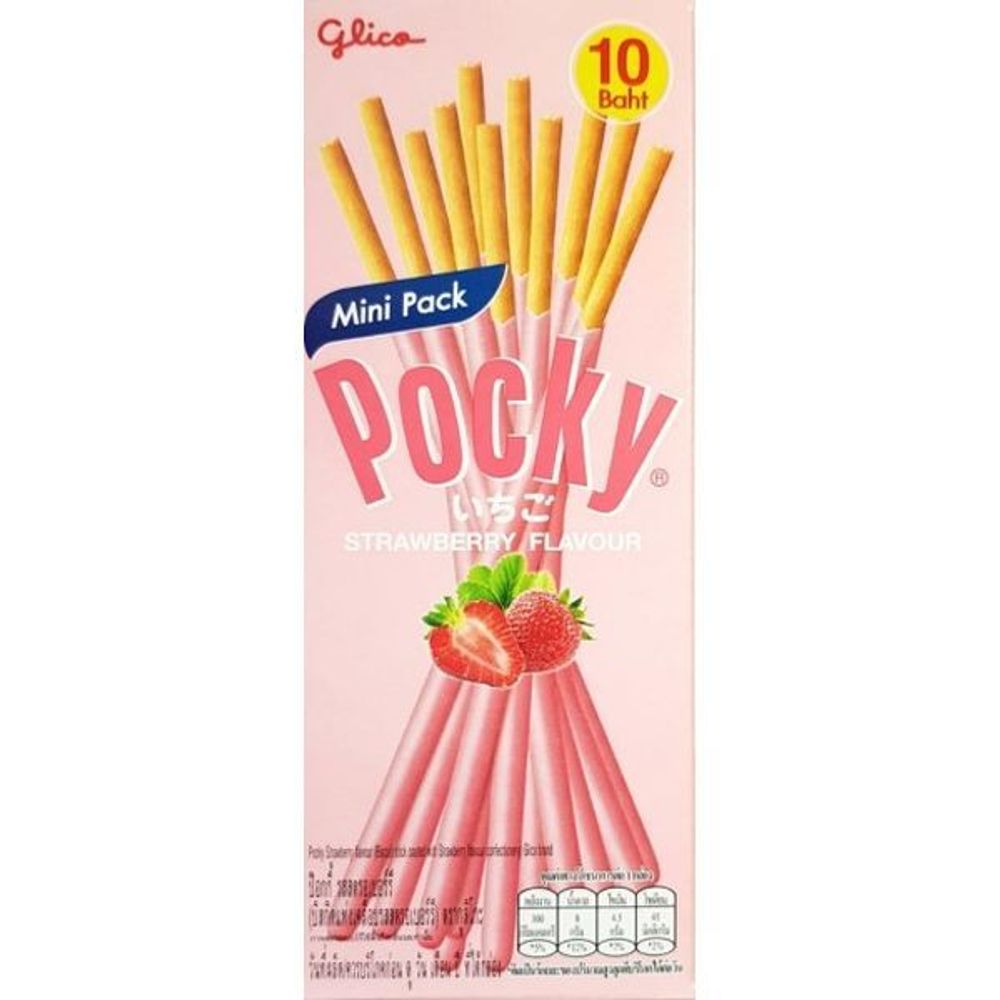 Бисквитные палочки Glico Pocky Strawberry Mini в шоколадной глазури со вкусом клубники, 11 г