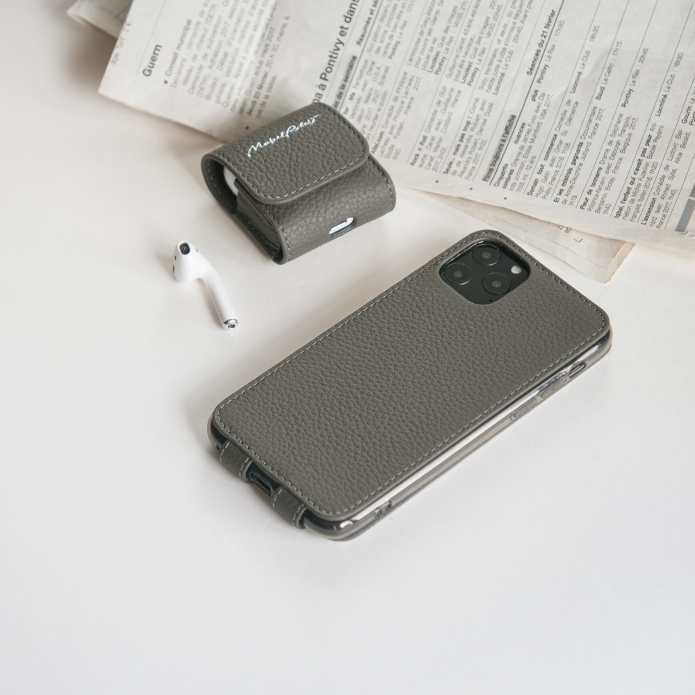 Чехол для iPhone 11 Pro из натуральной кожи теленка, серого цвета