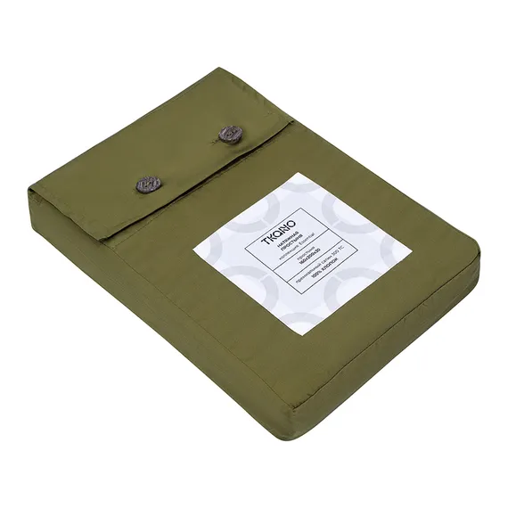 Простыня на резинке из премиального сатина оливкового цвета из коллекции essential, 160х200х30 см