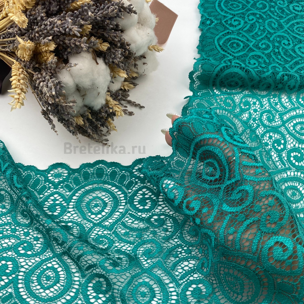 Кружево эластичное изумрудное 17 см
