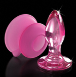 Розовая стеклянная пробка Icicles №90 с силиконовой присоской - 8 см. (Цвет: розовый)