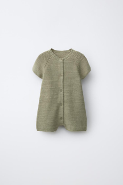 ZARA КОРОТКИЙ КОМБИНЕЗОН С ЖЕМЧУЖНЫМ УЗОРОМ, ХАКИ