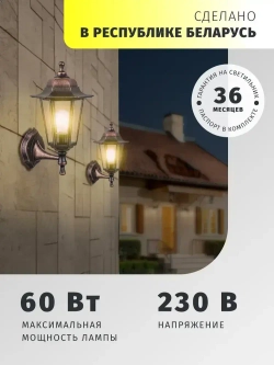 Светильник уличный настенный Navigator 80 495, 6 граней, цоколь E27, IP44, черный под медь