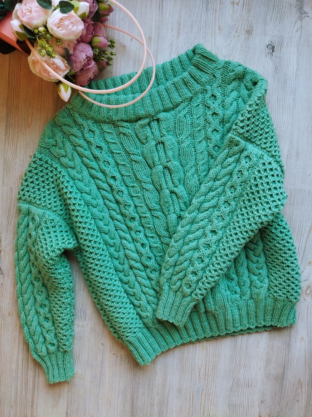 Свитер с оранами (42-46 / ментол / Базовая коллекция / 42-46)