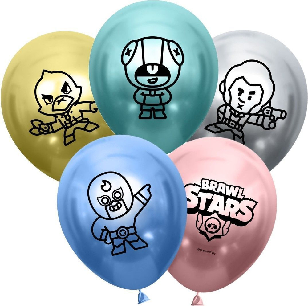 Воздушный Шар (12''/30 см) Brawl Stars, Герои, дизайн №2, Ассорти, хром, 2 ст