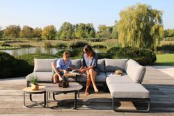 Boden, стол кофейный антрацит/натуральный, алюминий/тик