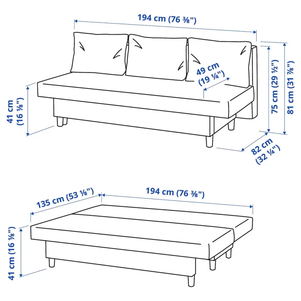 3-местный диван-кровать - IKEA ÄLVDALEN/ALVDALEN/ЭЛВДАЛЕН ИКЕА, 81х82х194 см, серый