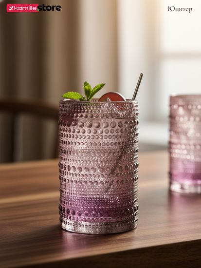 Набор стаканов 400 мл. 6 шт., стекло с фактурным орнаментом, коллекция Юпитер