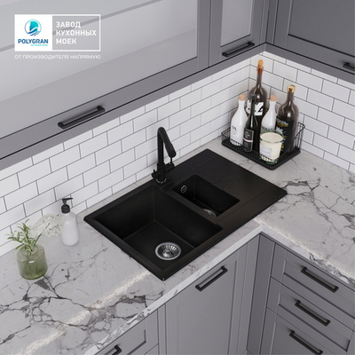Мойка POLYGRAN BRIG-770 черный №16, смеситель DORADO черный №16