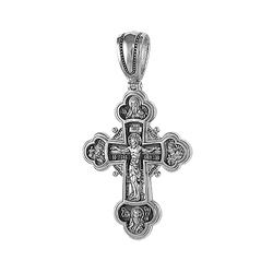 Православный крест двусторонний с Распятием Христовым и святыми. Серебро 925°