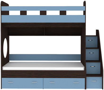 Двухъярусная кровать КарИВи Юниор 1 80х190 Венге Светло-синий, голубой