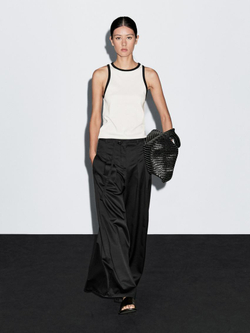 Massimo Dutti Топ из 100% хлопка с горловиной халтер и контрастной отделкой, натуральный, кремовый