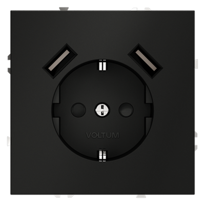 Розетка встраиваемая VOLTUM S70 с заземлением и защитными шторками, 16А, с USB, A+A, (черный матовый