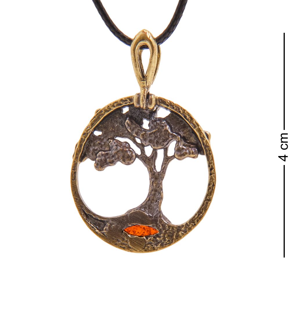 AM-3355 Подвеска «Древо Счастья» (латунь, янтарь)