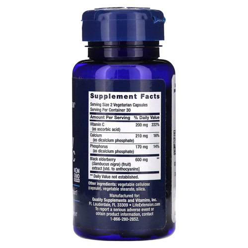 Life Extension, черная бузина с витамином C, 60 вегетарианских капсул